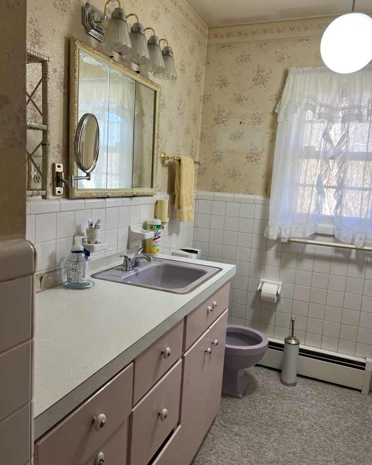 This Bathroom Makeover Keeps Its Purple Fixtures from 1962 | Apartment Therapy